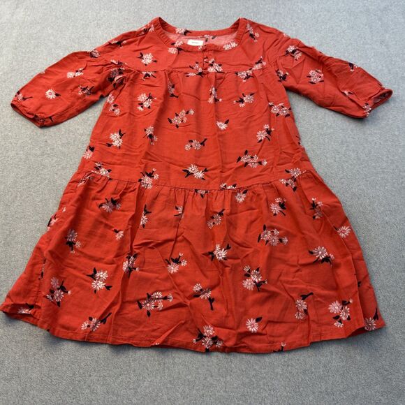 Old Navy Dress Girls Teens XL 14 Linen Blend Orange Pink Floral Cottage Core - Picture 1 of 7